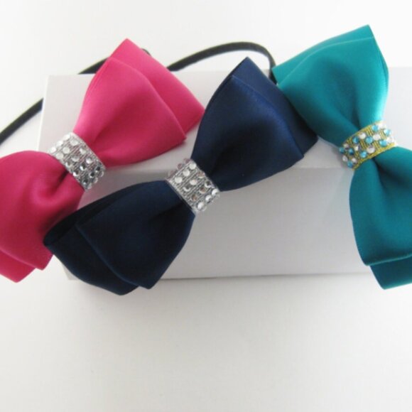Tuxedo Rhinestone Bow Headband Christmas Holiday Festive Bling Hair Bow - Picture 2 of 5